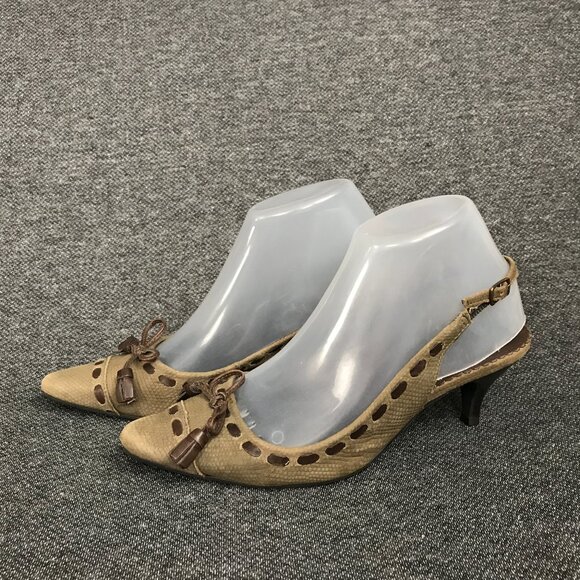 Jack Rogers USA Women’s Dark Green Leather Slingback Kitten Heels Sz 6.5 M - Picture 1 of 8